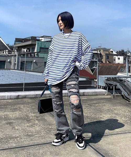 PAGEBOY（ページボーイ）の「WEB限定アイテム / 2WAYレイヤードロンT（Tシャツ/カットソー・レディース・チャコールグレー/オフホワイト/ブラック/ブルー系その他/ラベンダー・FREE）」の9枚目の写真