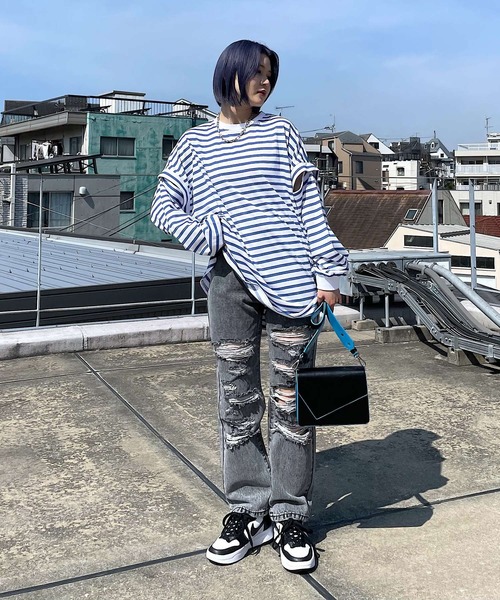 PAGEBOY（ページボーイ）の「WEB限定アイテム / 2WAYレイヤードロンT（Tシャツ/カットソー・レディース・チャコールグレー/オフホワイト/ブラック/ブルー系その他/ラベンダー・FREE）」の11枚目の写真