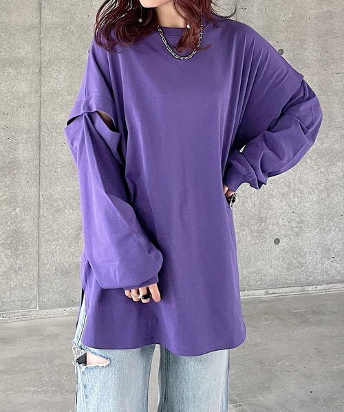 PAGEBOY（ページボーイ）の「WEB限定アイテム / 2WAYレイヤードロンT（Tシャツ/カットソー・レディース・チャコールグレー/オフホワイト/ブラック/ブルー系その他/ラベンダー・FREE）」の13枚目の写真