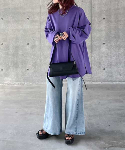 PAGEBOY（ページボーイ）の「WEB限定アイテム / 2WAYレイヤードロンT（Tシャツ/カットソー・レディース・チャコールグレー/オフホワイト/ブラック/ブルー系その他/ラベンダー・FREE）」の15枚目の写真