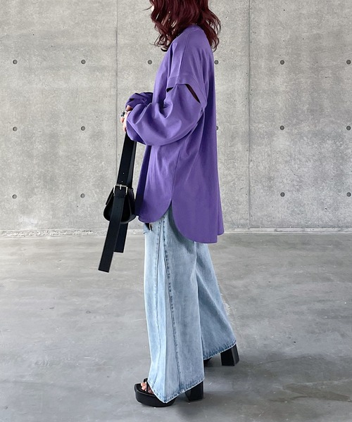 PAGEBOY（ページボーイ）の「WEB限定アイテム / 2WAYレイヤードロンT（Tシャツ/カットソー・レディース・チャコールグレー/オフホワイト/ブラック/ブルー系その他/ラベンダー・FREE）」の16枚目の写真