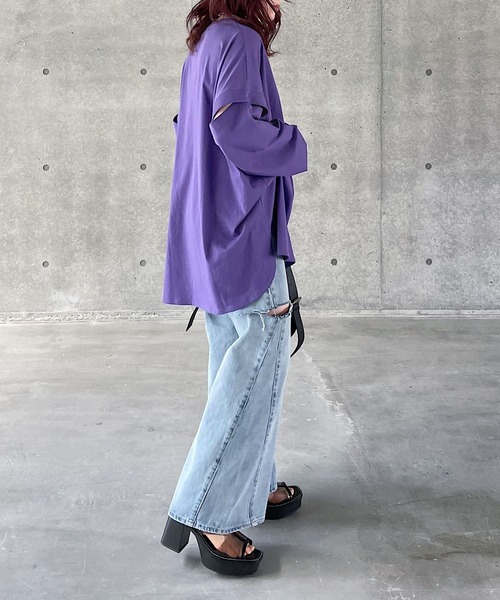 PAGEBOY（ページボーイ）の「WEB限定アイテム / 2WAYレイヤードロンT（Tシャツ/カットソー・レディース・チャコールグレー/オフホワイト/ブラック/ブルー系その他/ラベンダー・FREE）」の17枚目の写真