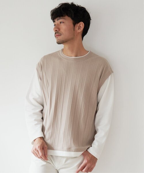 ikka(イッカ)の「ランダムジャガードフェイクベストロンT(Tシャツ/カットソー・メンズ・ブルー/グリーン/ベージュ/ネイビー・S/M/L/XL)」の8枚目の写真