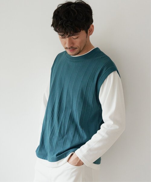 ikka(イッカ)の「ランダムジャガードフェイクベストロンT(Tシャツ/カットソー・メンズ・ブルー/グリーン/ベージュ/ネイビー・S/M/L/XL)」の9枚目の写真