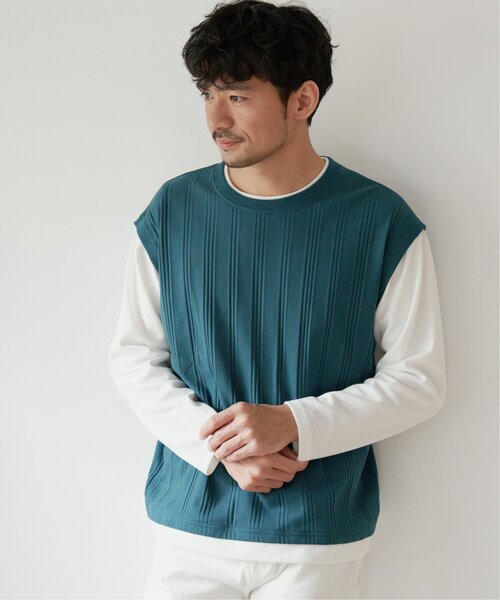 ikka(イッカ)の「ランダムジャガードフェイクベストロンT(Tシャツ/カットソー・メンズ・ブルー/グリーン/ベージュ/ネイビー・S/M/L/XL)」の10枚目の写真