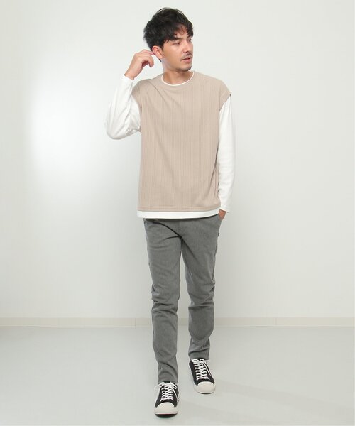 ikka(イッカ)の「ランダムジャガードフェイクベストロンT(Tシャツ/カットソー・メンズ・ブルー/グリーン/ベージュ/ネイビー・S/M/L/XL)」の11枚目の写真