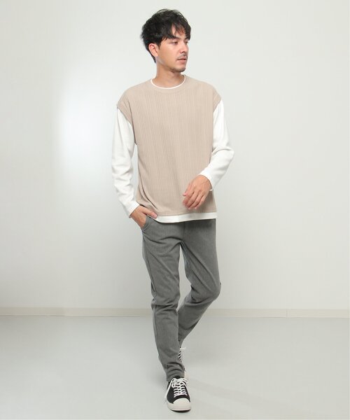 ikka(イッカ)の「ランダムジャガードフェイクベストロンT(Tシャツ/カットソー・メンズ・ブルー/グリーン/ベージュ/ネイビー・S/M/L/XL)」の12枚目の写真