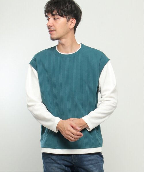 ikka(イッカ)の「ランダムジャガードフェイクベストロンT(Tシャツ/カットソー・メンズ・ブルー/グリーン/ベージュ/ネイビー・S/M/L/XL)」の13枚目の写真