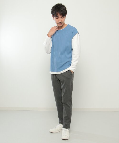 ikka(イッカ)の「ランダムジャガードフェイクベストロンT(Tシャツ/カットソー・メンズ・ブルー/グリーン/ベージュ/ネイビー・S/M/L/XL)」の16枚目の写真