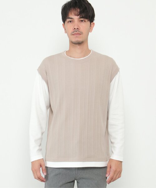 ikka(イッカ)の「ランダムジャガードフェイクベストロンT(Tシャツ/カットソー・メンズ・ブルー/グリーン/ベージュ/ネイビー・S/M/L/XL)」の21枚目の写真