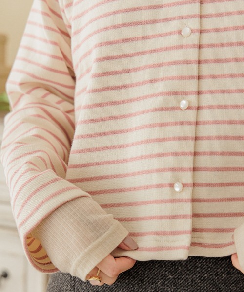 flower(フラワー)の「チアフルボーダートップ(カーディガン/ボレロ・レディース・ピンク/ホワイト・FREE)」の10枚目の写真