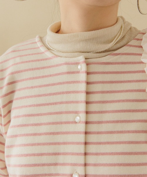 flower(フラワー)の「チアフルボーダートップ(カーディガン/ボレロ・レディース・ピンク/ホワイト・FREE)」の9枚目の写真