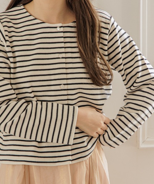 flower(フラワー)の「チアフルボーダートップ(カーディガン/ボレロ・レディース・ピンク/ホワイト・FREE)」の17枚目の写真