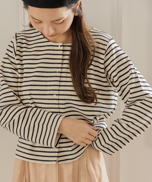 flower(フラワー)の「チアフルボーダートップ(カーディガン/ボレロ・レディース・ピンク/ホワイト・FREE)」の14枚目の写真