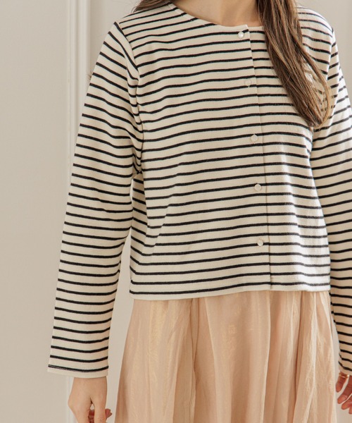 flower(フラワー)の「チアフルボーダートップ(カーディガン/ボレロ・レディース・ピンク/ホワイト・FREE)」の15枚目の写真