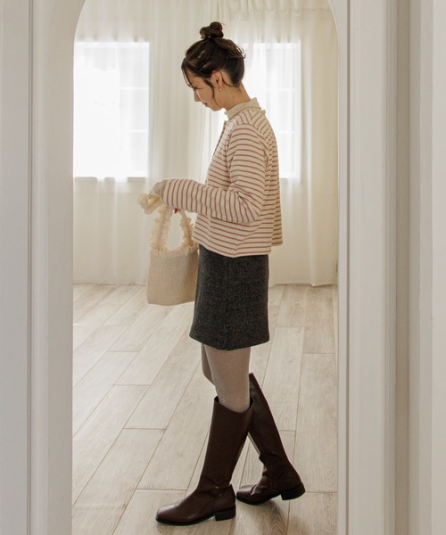 flower(フラワー)の「チアフルボーダートップ(カーディガン/ボレロ・レディース・ピンク/ホワイト・FREE)」の11枚目の写真