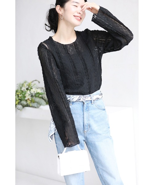 tシャツ 腕のラインは見せない 袖ゆったり レースロンT レディース 腕のラインは見せない 袖ゆったり レースロンT（Tシャツ