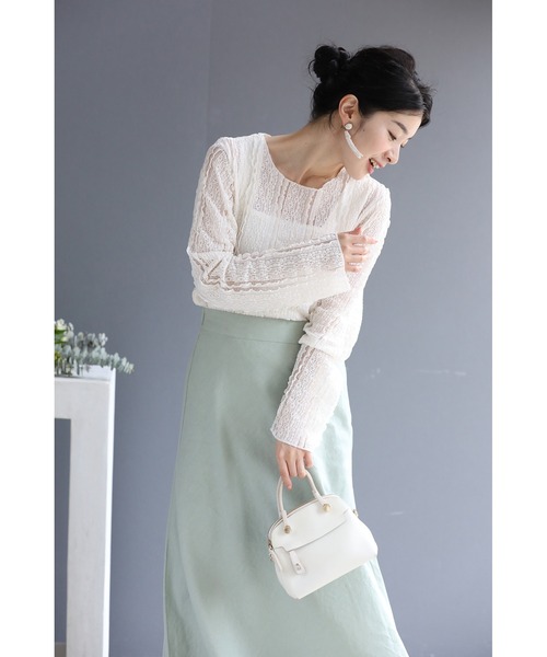 tシャツ 腕のラインは見せない 袖ゆったり レースロンT レディース 腕のラインは見せない 袖ゆったり レースロンT（Tシャツ