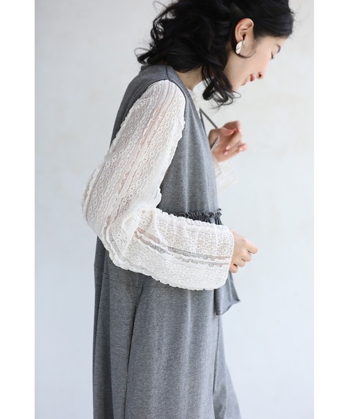 tシャツ 腕のラインは見せない 袖ゆったり レースロンT レディース 腕のラインは見せない 袖ゆったり レースロンT（Tシャツ