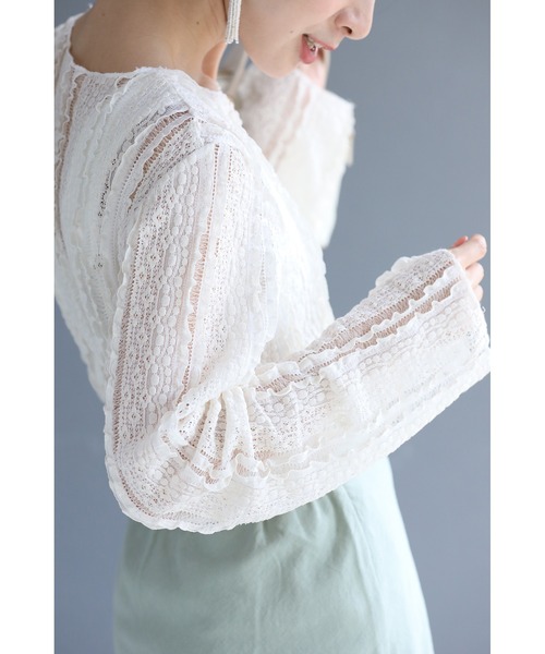 腕のラインは見せない 袖ゆったり レースロンT（Tシャツ