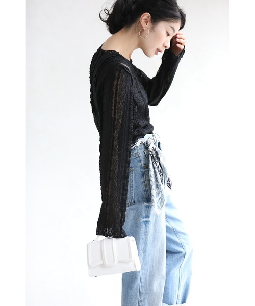 tシャツ 腕のラインは見せない 袖ゆったり レースロンT レディース 腕のラインは見せない 袖ゆったり レースロンT（Tシャツ