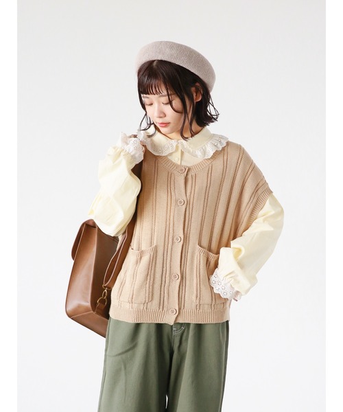 ehka sopo（エヘカソポ）の「ポケット付クルーネックベスト（ベスト・レディース・サックスブルー/ベージュ/オフホワイト・ﾌﾘ-）」の3枚目の写真