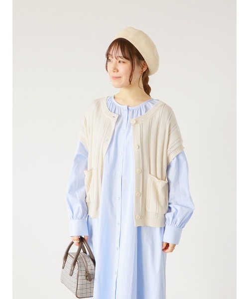 ehka sopo（エヘカソポ）の「ポケット付クルーネックベスト（ベスト・レディース・サックスブルー/ベージュ/オフホワイト・ﾌﾘ-）」の4枚目の写真