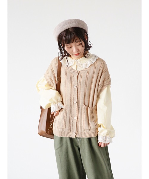 ehka sopo（エヘカソポ）の「ポケット付クルーネックベスト（ベスト・レディース・サックスブルー/ベージュ/オフホワイト・ﾌﾘ-）」の11枚目の写真