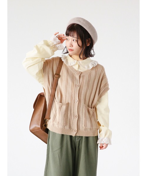 ehka sopo（エヘカソポ）の「ポケット付クルーネックベスト（ベスト・レディース・サックスブルー/ベージュ/オフホワイト・ﾌﾘ-）」の12枚目の写真