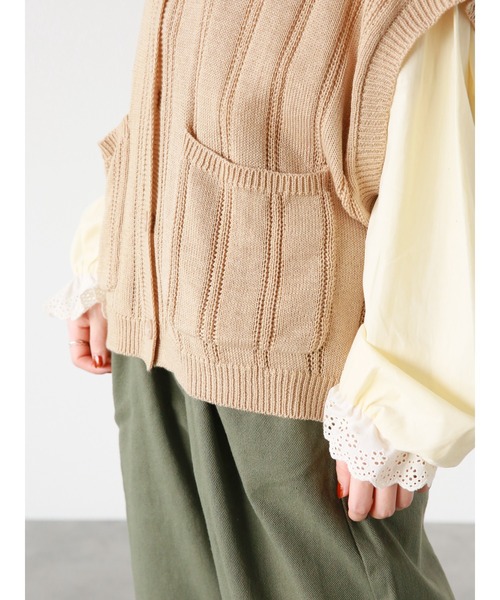 ehka sopo（エヘカソポ）の「ポケット付クルーネックベスト（ベスト・レディース・サックスブルー/ベージュ/オフホワイト・ﾌﾘ-）」の16枚目の写真