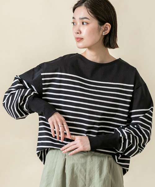 Gready Brilliant(グレディブリリアン)の「C袖口リブボーダーロンTシャツ(Tシャツ/カットソー・レディース・ブラック×ホワイト/ホワイト×ブラック・FREE)」の2枚目の写真