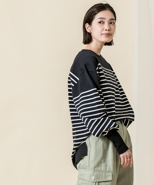 Gready Brilliant(グレディブリリアン)の「C袖口リブボーダーロンTシャツ(Tシャツ/カットソー・レディース・ブラック×ホワイト/ホワイト×ブラック・FREE)」の4枚目の写真