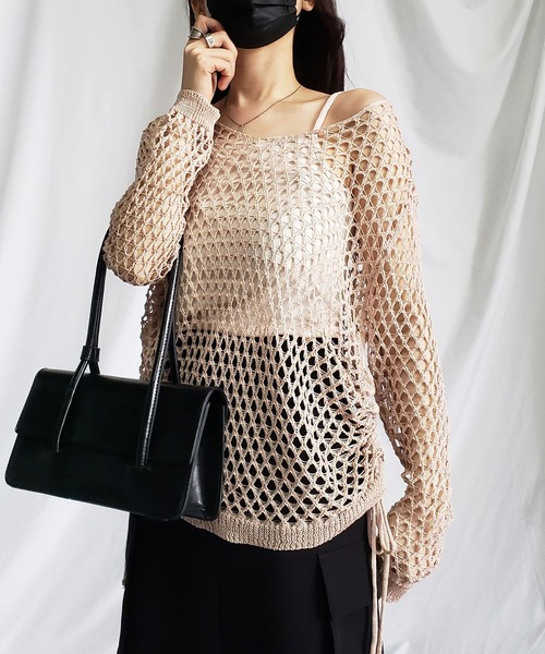 M me eme サイドリボン ビジュー オフショル シアートップス BLACK M me eme サイドリボン ビジュー オフショル シアートップス BLACK