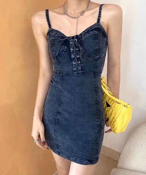 SPIGA（スピーガ）の「ﾚｰｽｱｯﾌﾟﾃﾞﾆﾑｷｬﾐﾜﾝﾋﾟｰｽ（ワンピース・レディース・ブラック/ブルー・FREE）」の3枚目の写真