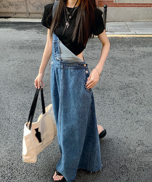 EPICKS（エピックス）の「デニムロングジャンパースカート（ジャンパー