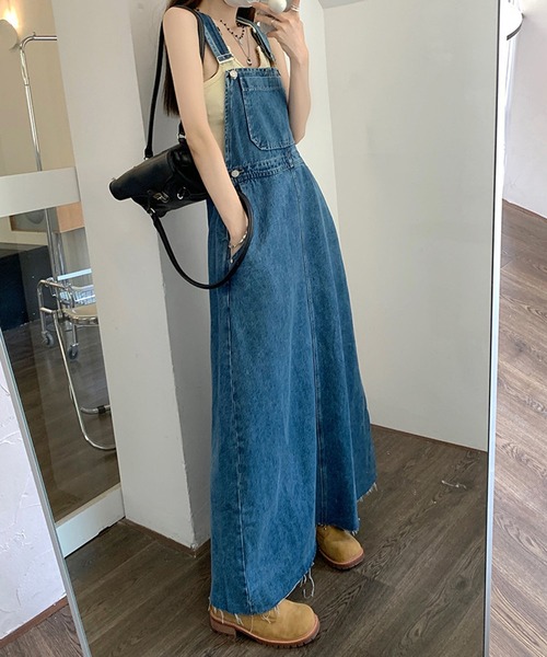 えだまめ様 ジャンスカ 36濃いブルー EPICKS（エピックス）の「デニムロングジャンパースカート（ジャンパー