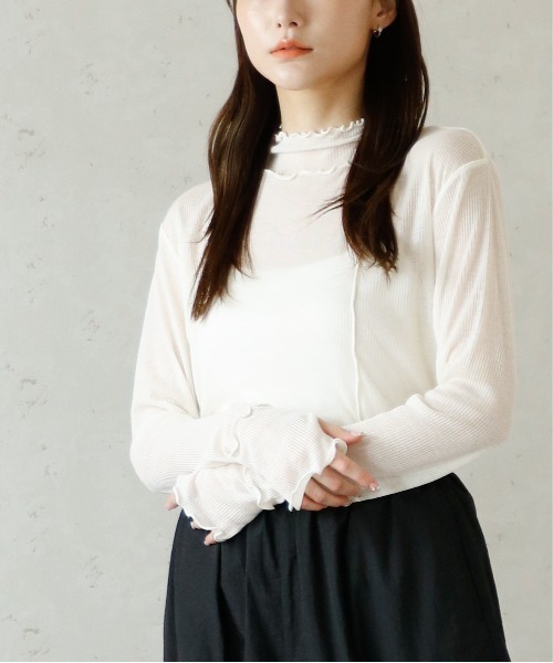 Per sist ence(パーシエンス)の「Per sist ence/パーシエンス シアーリブハイネックメロープルオーバー(Tシャツ/カットソー・レディース・ブラック/ベージュ/アイボリー・FREE)」の2枚目の写真