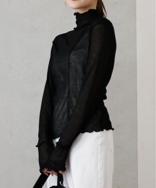 Per sist ence(パーシエンス)の「Per sist ence/パーシエンス シアーリブハイネックメロープルオーバー(Tシャツ/カットソー・レディース・ブラック/ベージュ/アイボリー・FREE)」の3枚目の写真