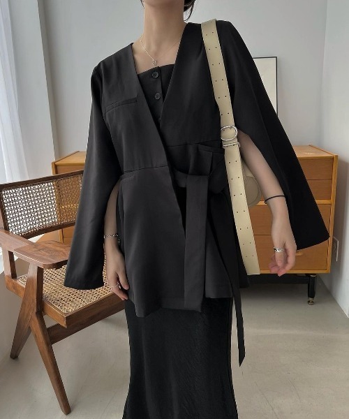 スカラップ ノーカラージャケット willfully ノーカラージャケット アウター 裾スカラップノーカラー