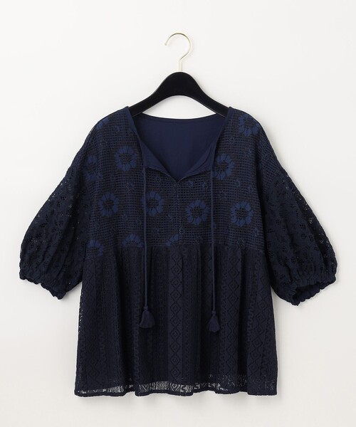 GRACE CONTINENTAL（グレースコンチネンタル）の「レースコンビトップ（シャツ/ブラウス・レディース・ネイビー/ホワイト・36）」の12枚目の写真