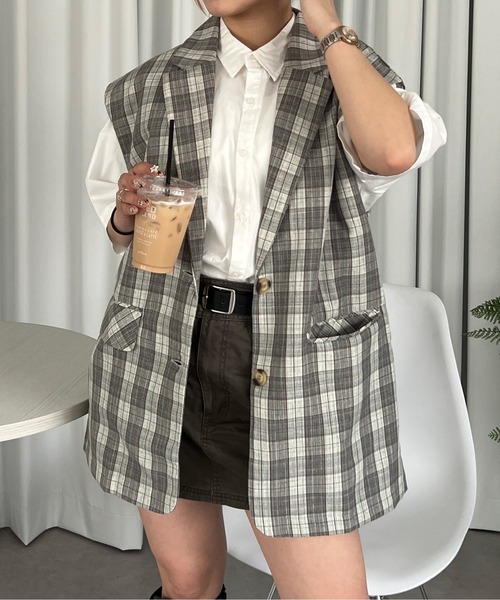 PairPair（ペアペア）の「チェックテーラードジレ（その他アウター・レディース・グレー/イエロー・FREE）」の2枚目の写真