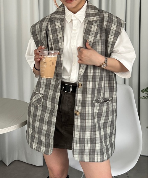 PairPair（ペアペア）の「チェックテーラードジレ（その他アウター・レディース・グレー/イエロー・FREE）」の4枚目の写真