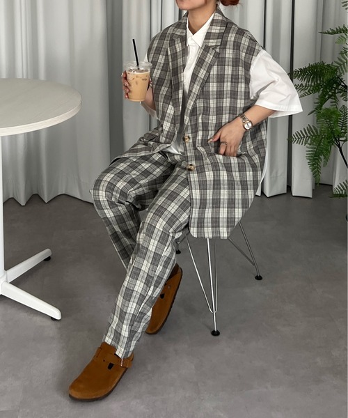 PairPair（ペアペア）の「チェックテーラードジレ（その他アウター・レディース・グレー/イエロー・FREE）」の6枚目の写真