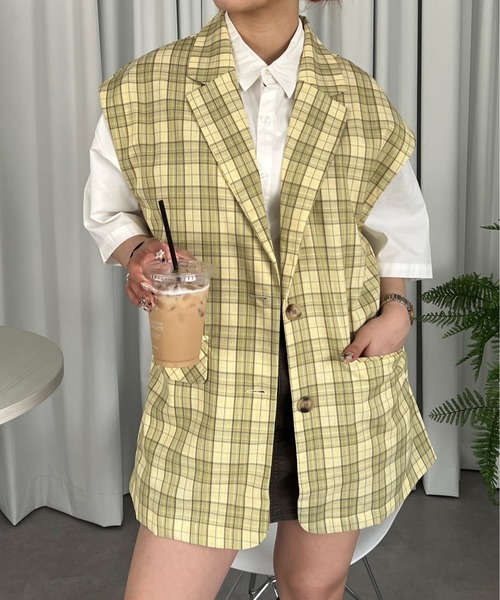 PairPair（ペアペア）の「チェックテーラードジレ（その他アウター・レディース・グレー/イエロー・FREE）」の9枚目の写真