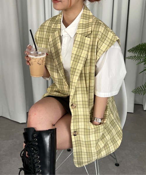 PairPair（ペアペア）の「チェックテーラードジレ（その他アウター・レディース・グレー/イエロー・FREE）」の13枚目の写真