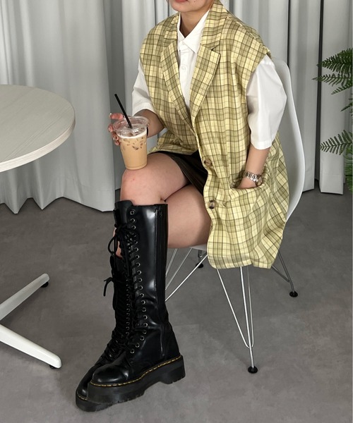 PairPair（ペアペア）の「チェックテーラードジレ（その他アウター・レディース・グレー/イエロー・FREE）」の5枚目の写真