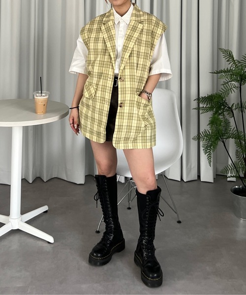 PairPair（ペアペア）の「チェックテーラードジレ（その他アウター・レディース・グレー/イエロー・FREE）」の11枚目の写真