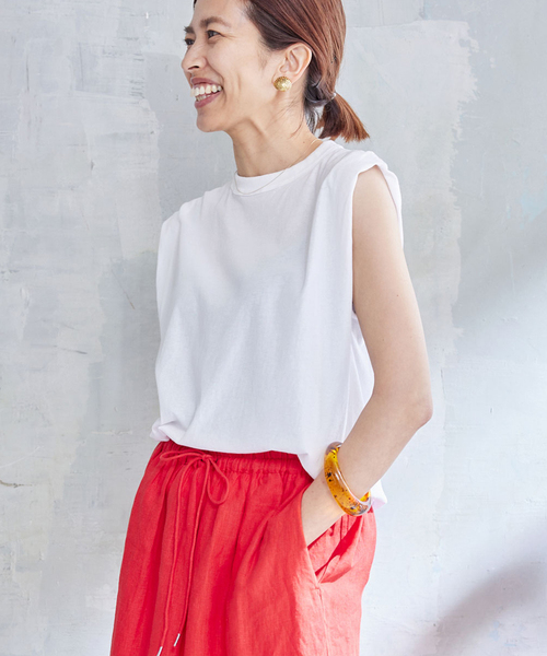 IENA（イエナ）の「【ATON/エイトン】FRESCA SINGLE JERSEY TANK TOP / タンクトップ（タンクトップ・レディース・チャコールグレー/ホワイト/ウッド/グリーン・FREE）」の5枚目の写真