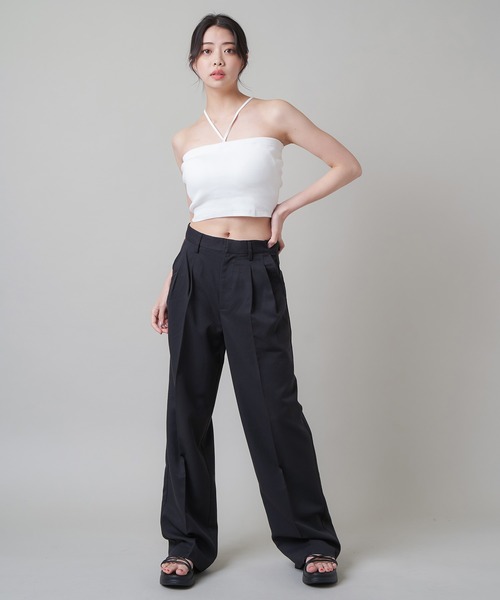 SPINNS（スピンズ）の「ハイウエストデザイン ストレートパンツ（スラックス・レディース・チャコール/ブラック・S/M）」の3枚目の写真