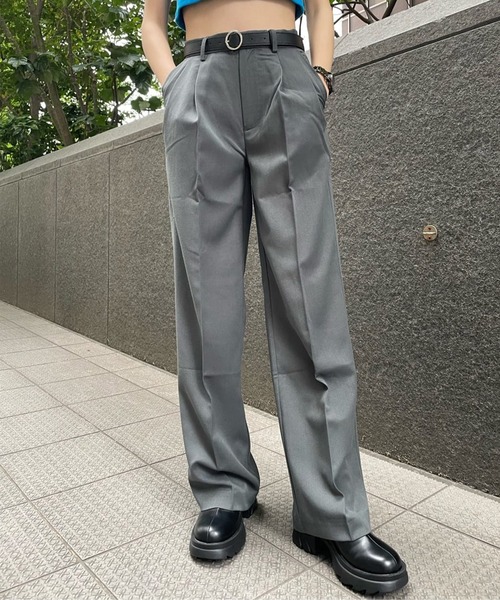 SPINNS（スピンズ）の「ハイウエストデザイン ストレートパンツ（スラックス・レディース・チャコール/ブラック・S/M）」の17枚目の写真